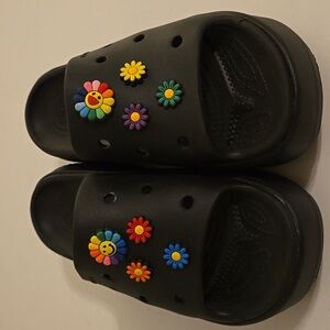 CROCS Black Sandals with Colorful Flower Accents
